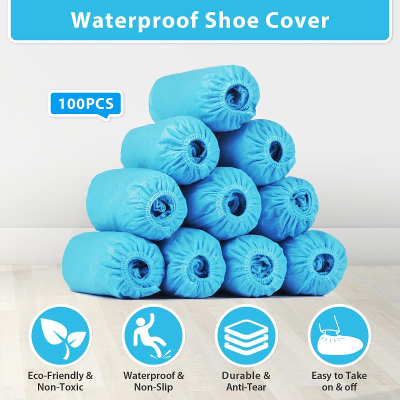 Sfee 100 Pack Shoe Covers-Disposable Shoe Covers for Indoors, Non Slip, Durable, Recyclable Non Woven Booties Shoes Cover for Workplace, Office, Home Floor Carpet Protection, One Size Fits All (Blue) - Image 2